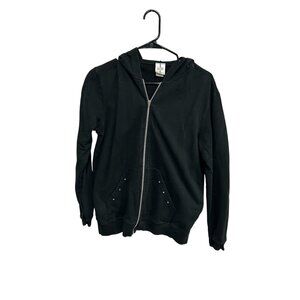 Silver Wear Black Zip-Up Hoodie Pockets Stud Accents Cotton Blend Casual Style